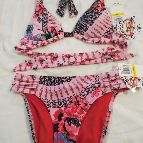 NWT BECCA Swimsuit Bikini High Neck 2 pc set Size L American fit MRS